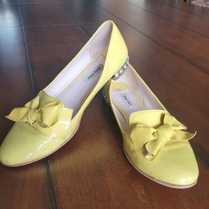 Miu Miu Patent Leather Yellow Crystal Ballet Flats